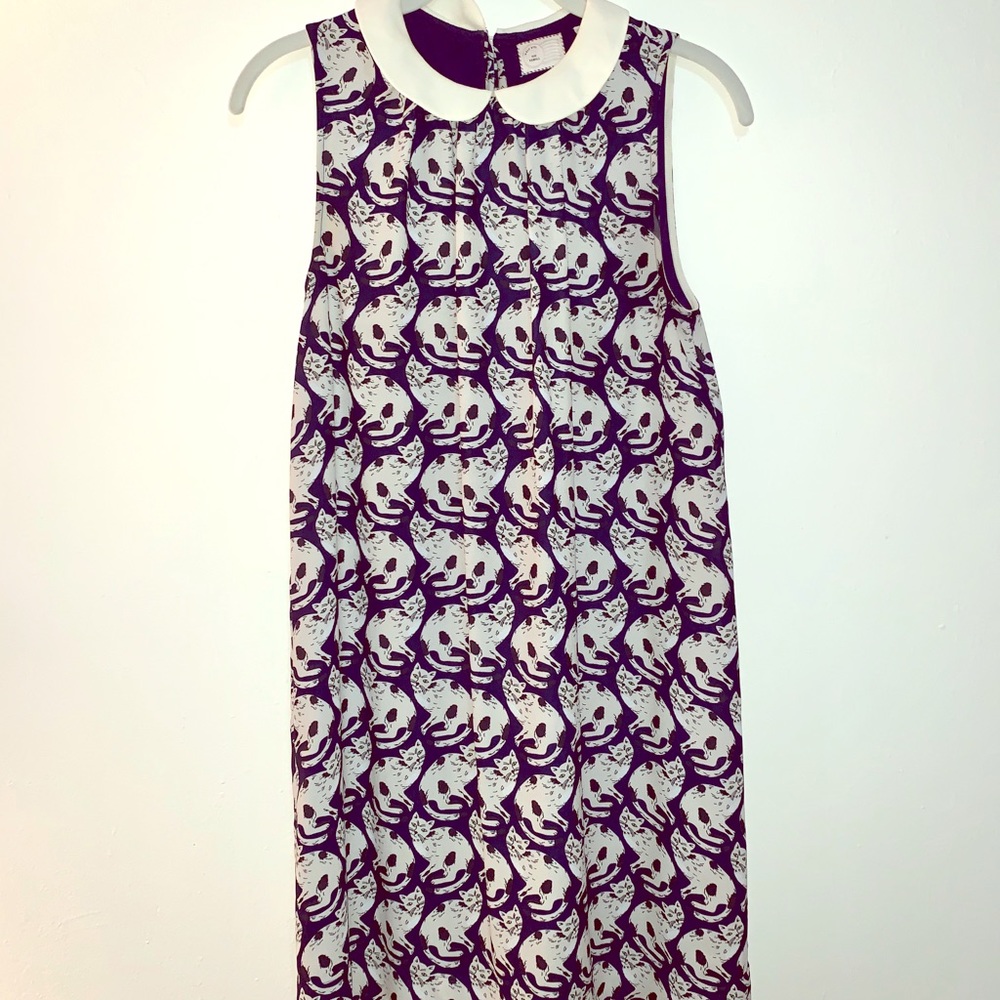 Anthropologie Cat-Print Collared Shift Dress XS